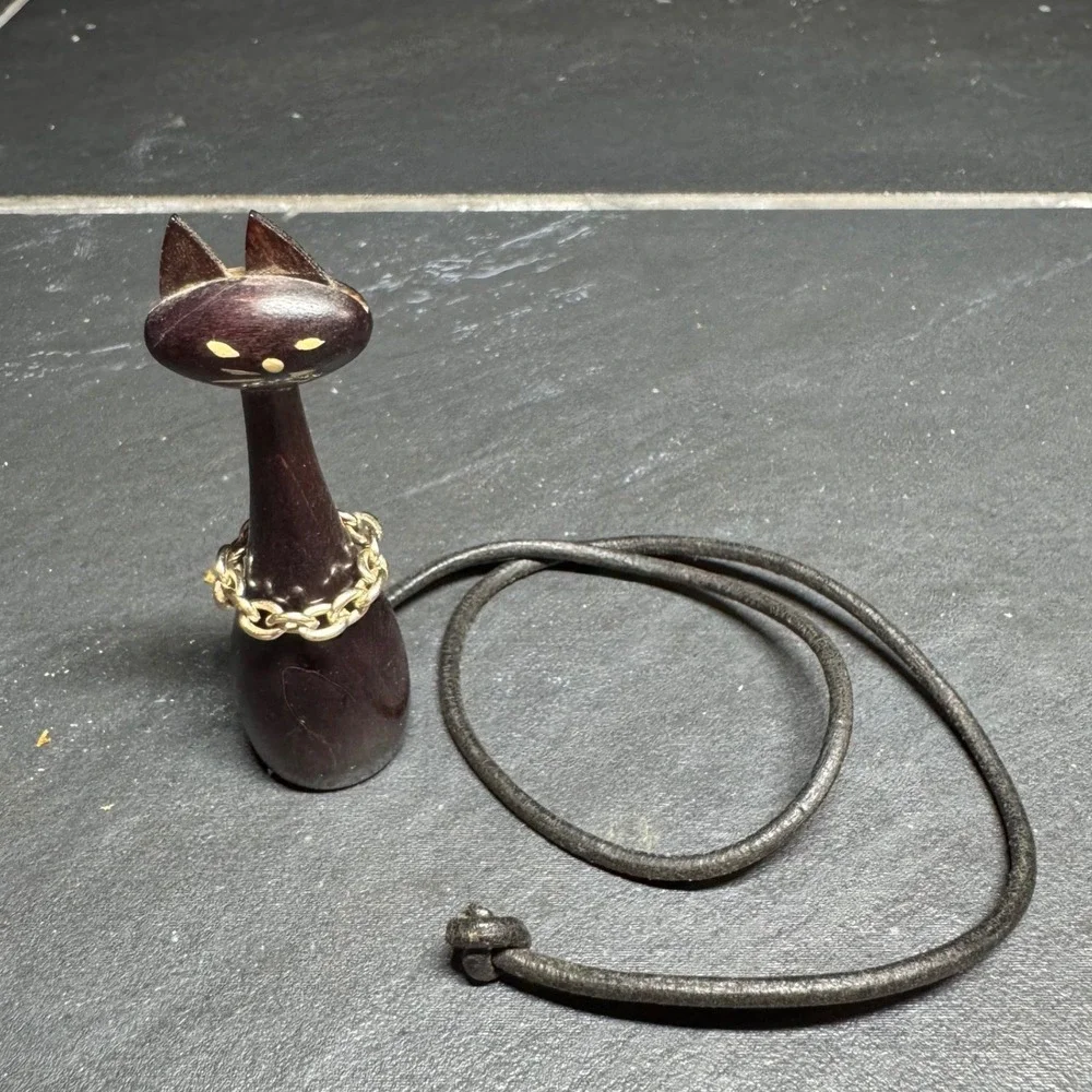 Vintage W‎ Hecht West Germany Wooden Cat Mini Trinket Mid Century Modern MCM